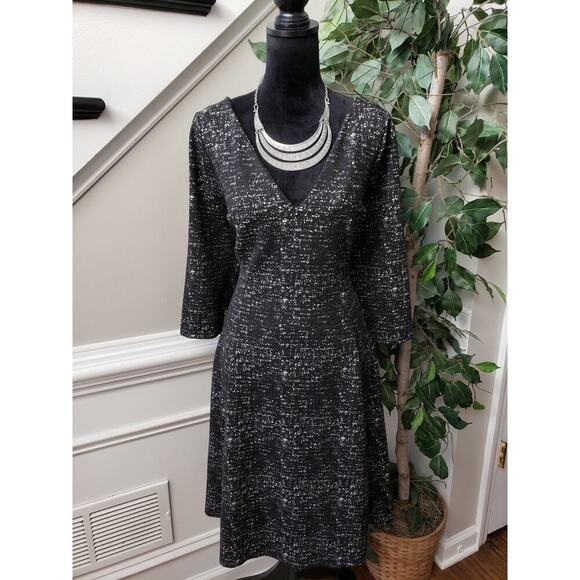 Lane Bryant Fit & Flare Dress Womens 14/16 Black Ponte Knit Patterned Back Zip - Picture 1 of 13